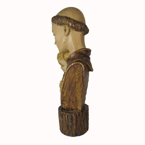 St. Anthony of Padua & Child Religious Vintage Statue Bust Italian Resin 10" - Picture 2 of 8